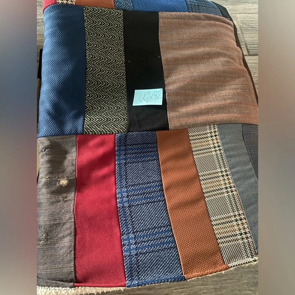 Multi Color Men’s Suit Patchwork Quilt with a sherpa Backing 66”/82”